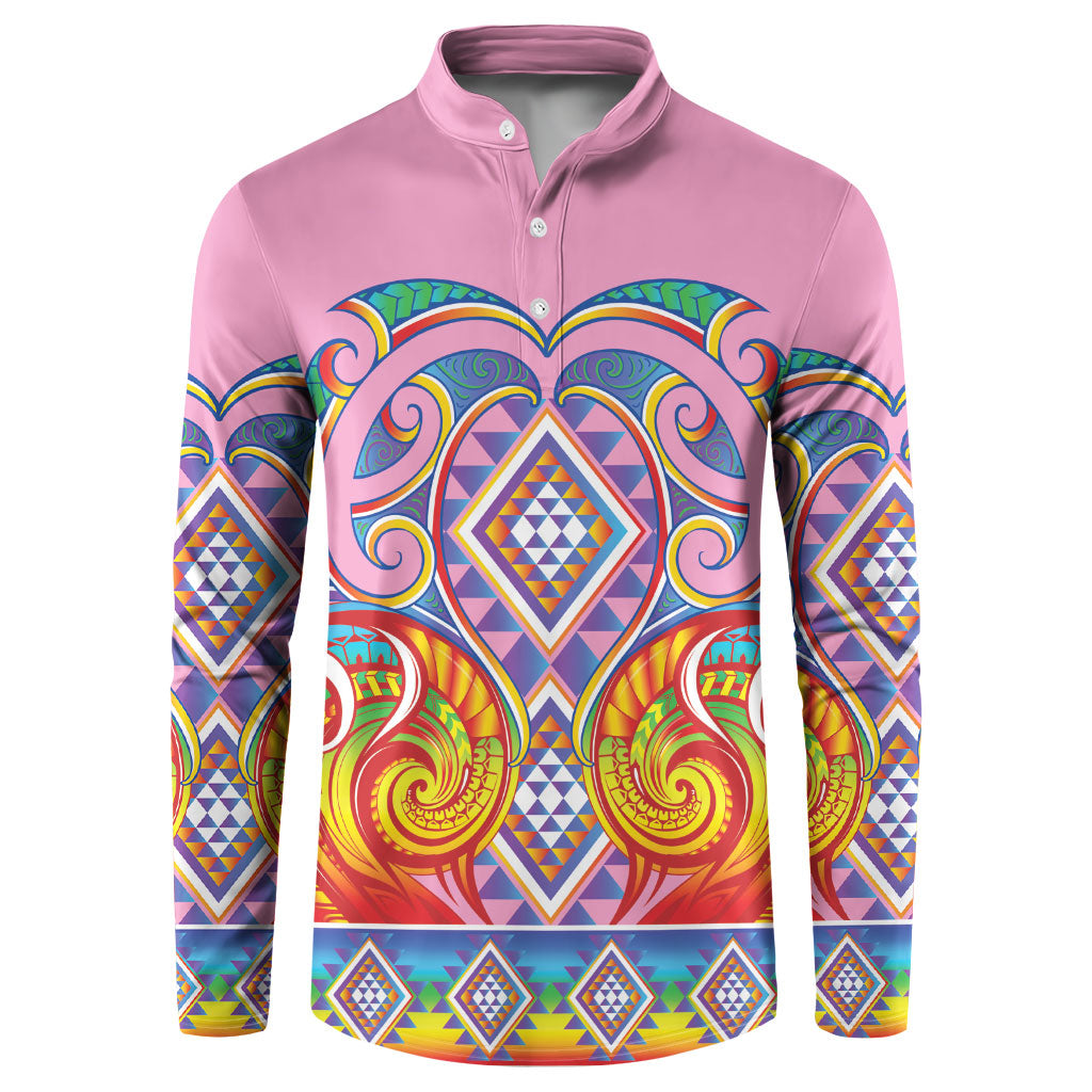 Rainbow Ngaru Taniko With Aotearoa Maori Tattoo Button Sweatshirt