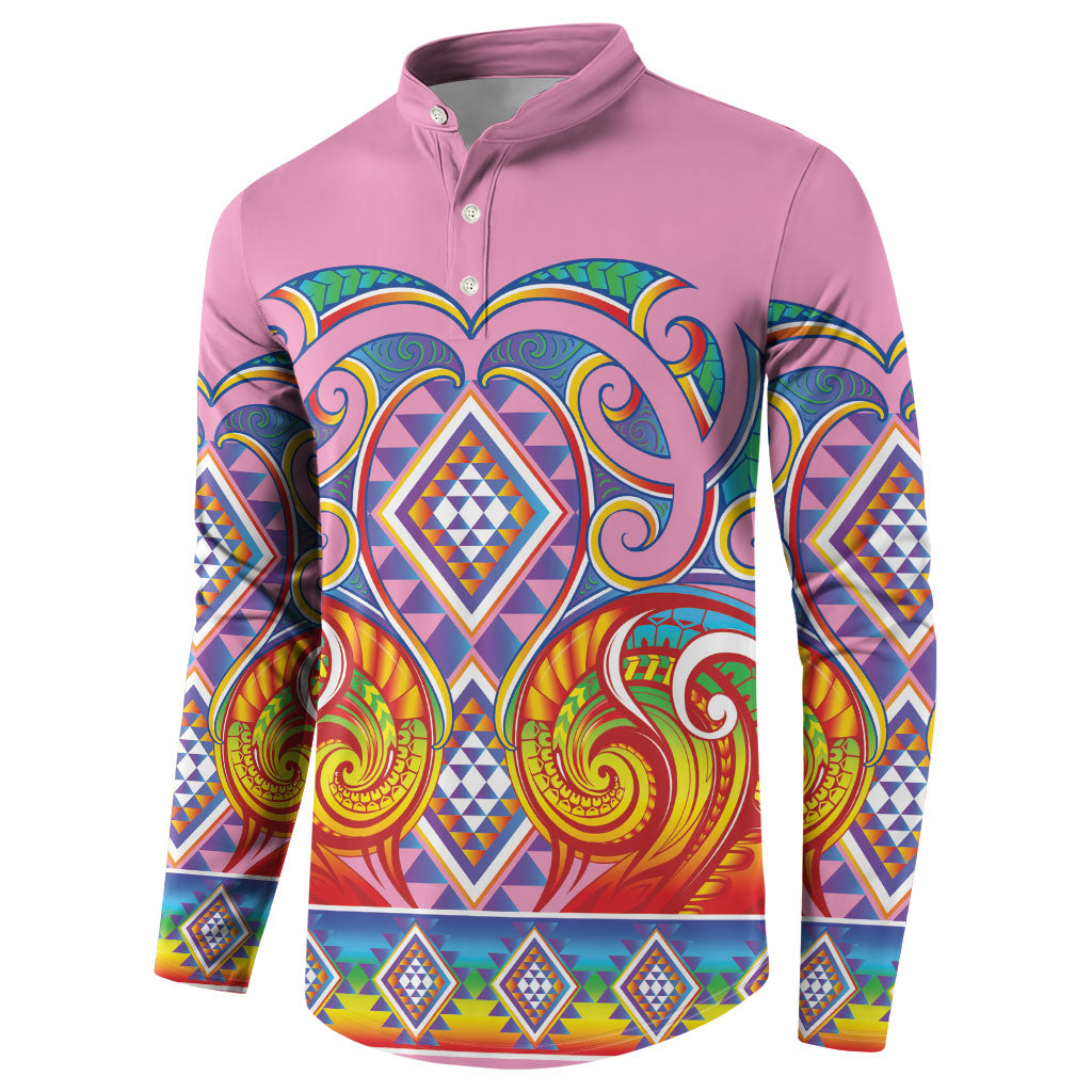 Rainbow Ngaru Taniko With Aotearoa Maori Tattoo Button Sweatshirt