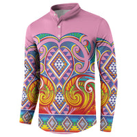 Rainbow Ngaru Taniko With Aotearoa Maori Tattoo Button Sweatshirt