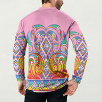 Rainbow Ngaru Taniko With Aotearoa Maori Tattoo Button Sweatshirt