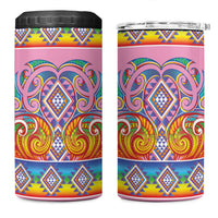 Rainbow Ngaru Taniko With Aotearoa Maori Tattoo 4 in 1 Can Cooler Tumbler