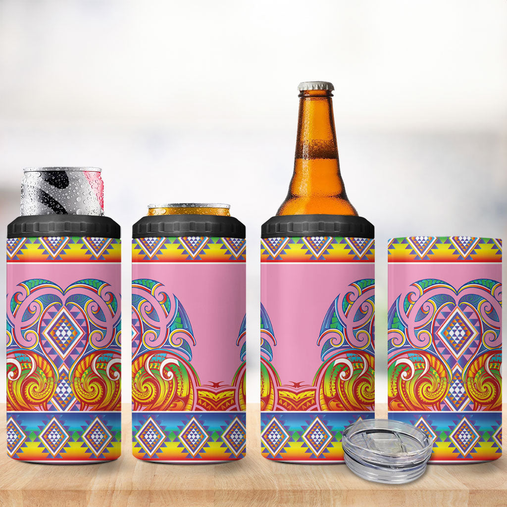 Rainbow Ngaru Taniko With Aotearoa Maori Tattoo 4 in 1 Can Cooler Tumbler
