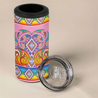 Rainbow Ngaru Taniko With Aotearoa Maori Tattoo 4 in 1 Can Cooler Tumbler