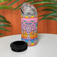 Rainbow Ngaru Taniko With Aotearoa Maori Tattoo 4 in 1 Can Cooler Tumbler