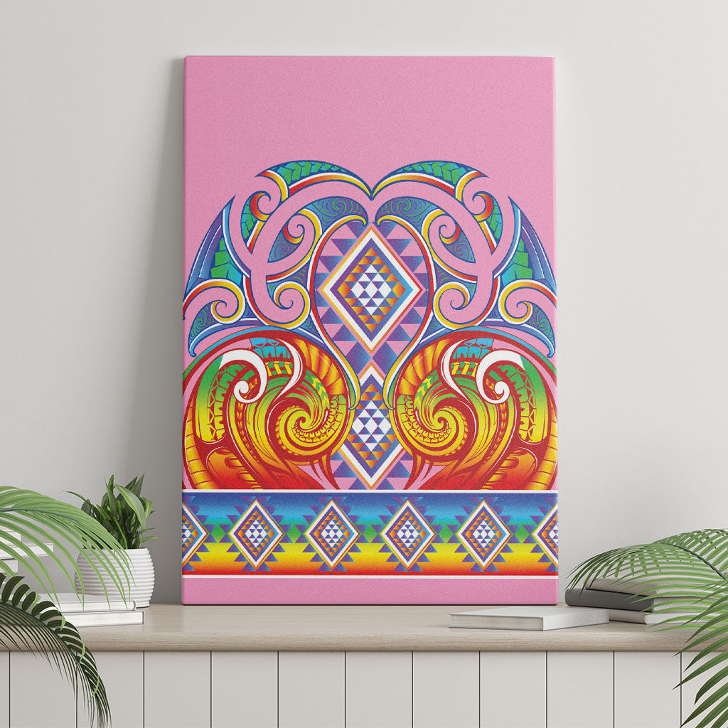 Rainbow Ngaru Taniko With Aotearoa Maori Tattoo Canvas Wall Art