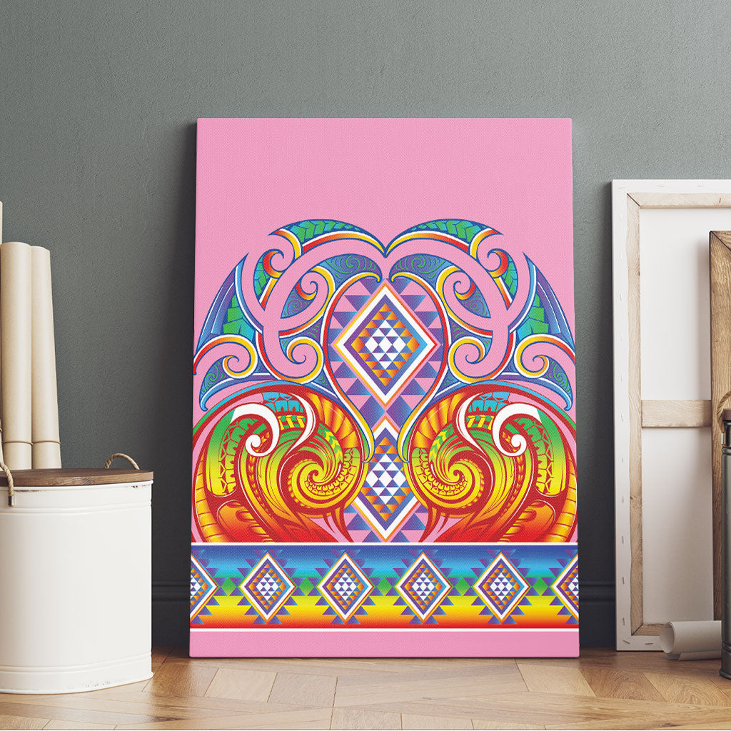 Rainbow Ngaru Taniko With Aotearoa Maori Tattoo Canvas Wall Art