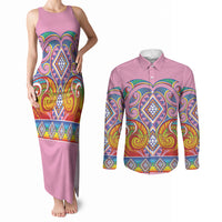 Rainbow Ngaru Taniko With Aotearoa Maori Tattoo Couples Matching Tank Maxi Dress and Long Sleeve Button Shirt