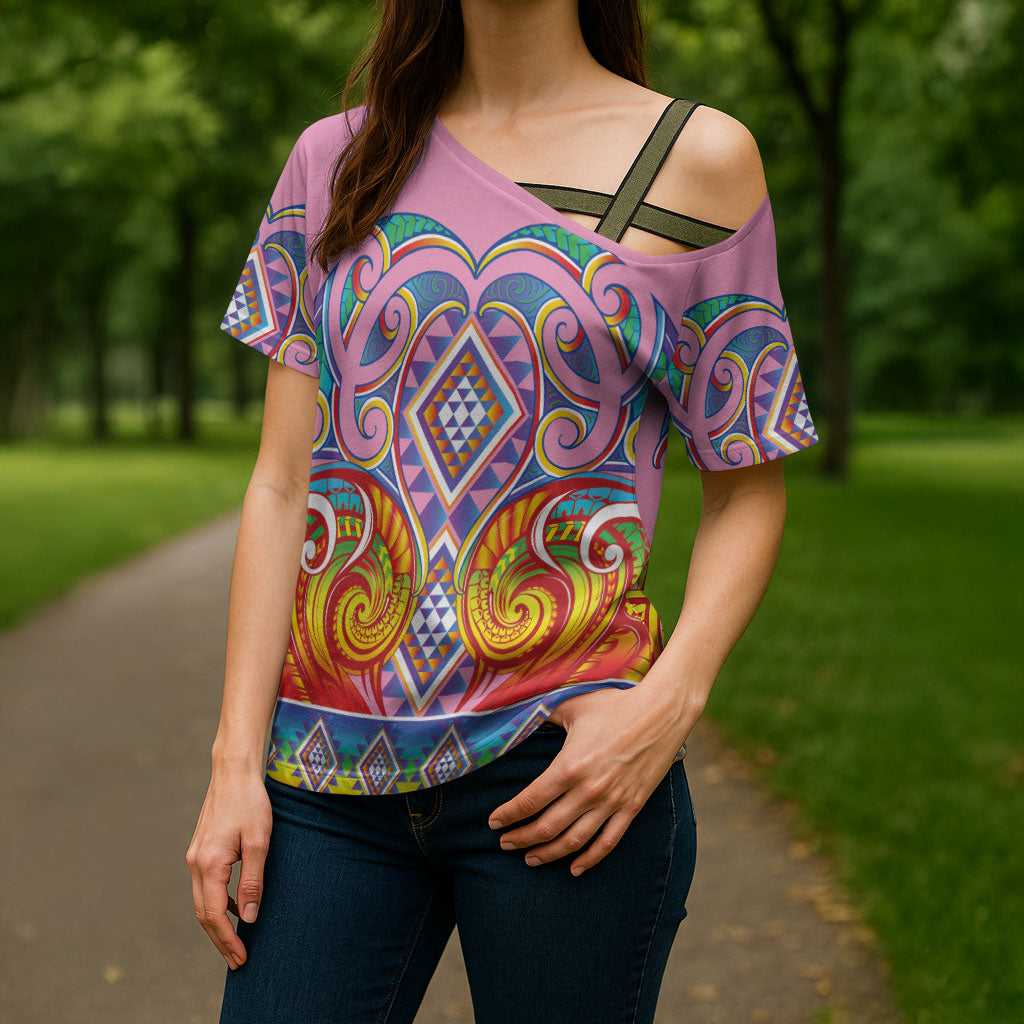 Rainbow Ngaru Taniko With Aotearoa Maori Tattoo Cross Shoulder Shirt