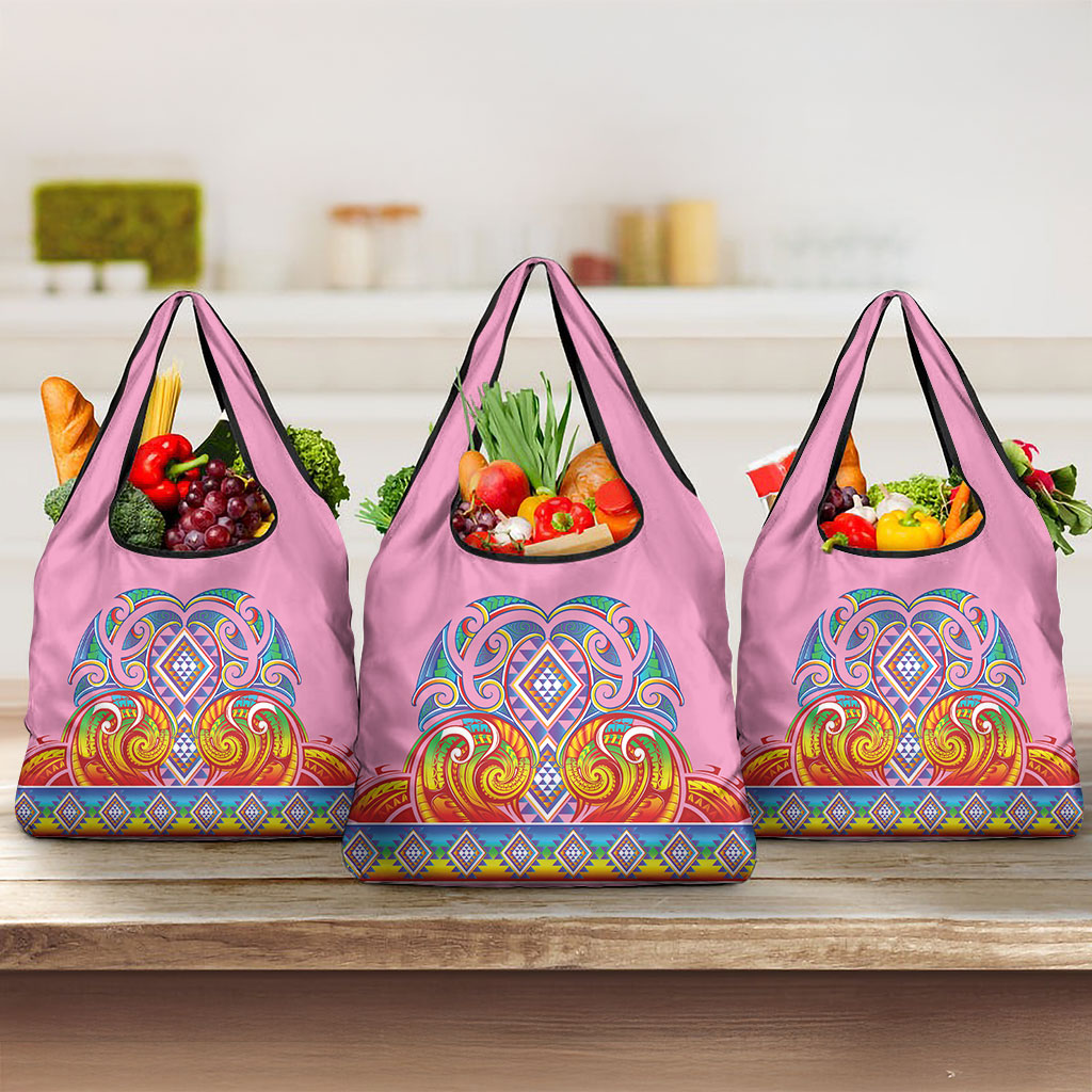 Rainbow Ngaru Taniko With Aotearoa Maori Tattoo Grocery Bag