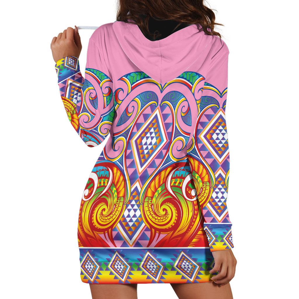Rainbow Ngaru Taniko With Aotearoa Maori Tattoo Hoodie Dress