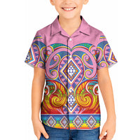 Rainbow Ngaru Taniko With Aotearoa Maori Tattoo Kid Hawaiian Shirt
