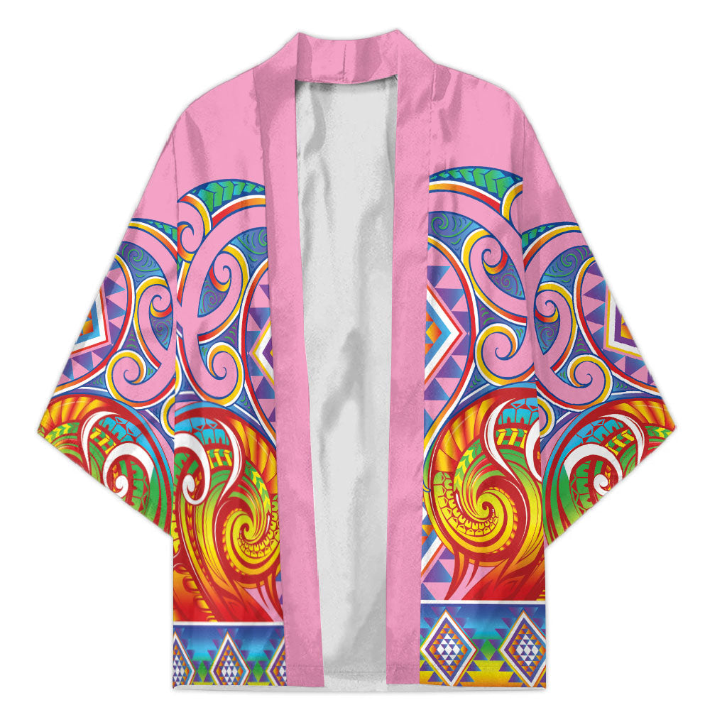 Rainbow Ngaru Taniko With Aotearoa Maori Tattoo Kimono