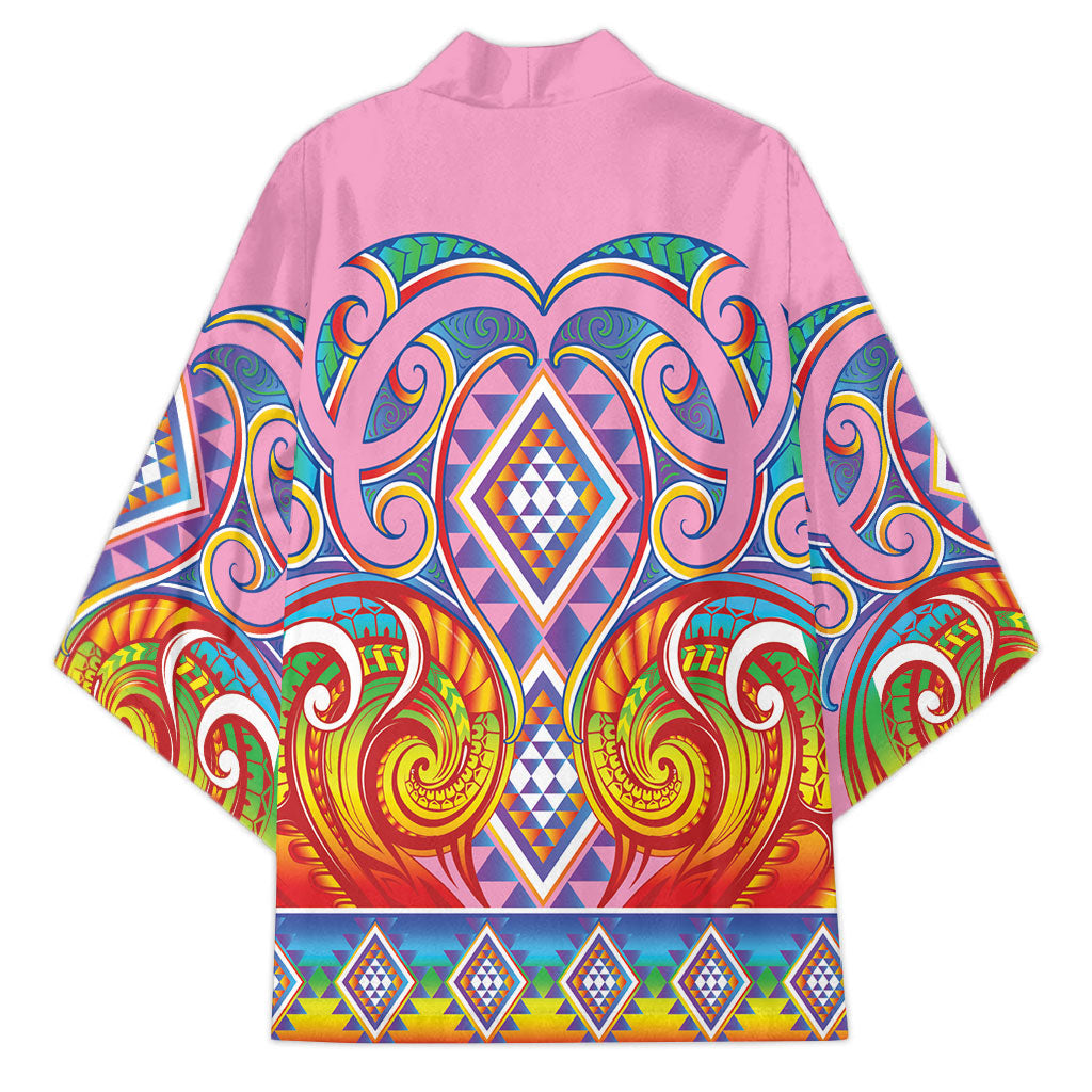 Rainbow Ngaru Taniko With Aotearoa Maori Tattoo Kimono