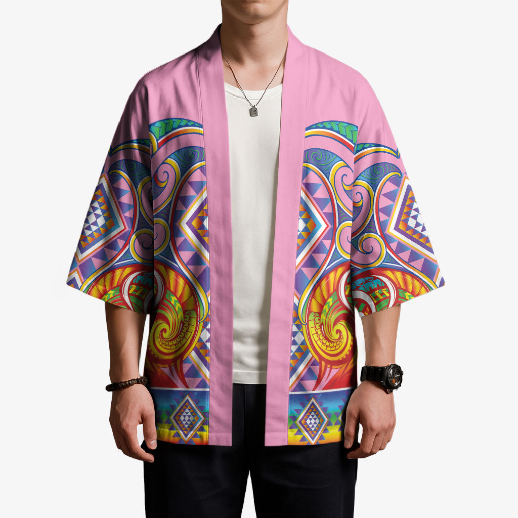 Rainbow Ngaru Taniko With Aotearoa Maori Tattoo Kimono