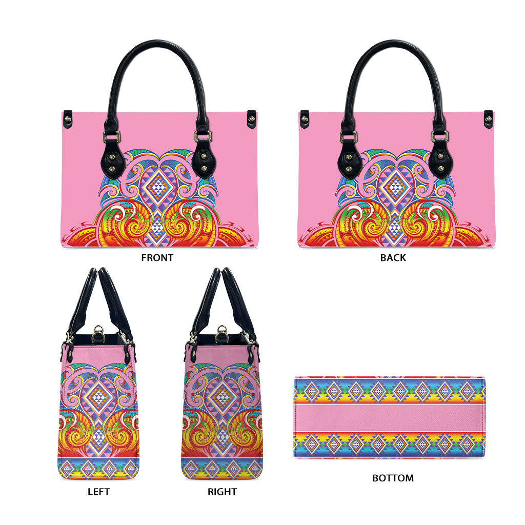 Rainbow Ngaru Taniko With Aotearoa Maori Tattoo Leather Bag
