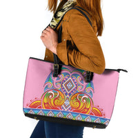 Rainbow Ngaru Taniko With Aotearoa Maori Tattoo Leather Tote Bag