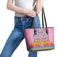 Rainbow Ngaru Taniko With Aotearoa Maori Tattoo Leather Tote Bag