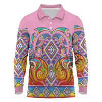 Rainbow Ngaru Taniko With Aotearoa Maori Tattoo Long Sleeve Polo Shirt