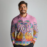 Rainbow Ngaru Taniko With Aotearoa Maori Tattoo Long Sleeve Polo Shirt