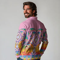 Rainbow Ngaru Taniko With Aotearoa Maori Tattoo Long Sleeve Polo Shirt
