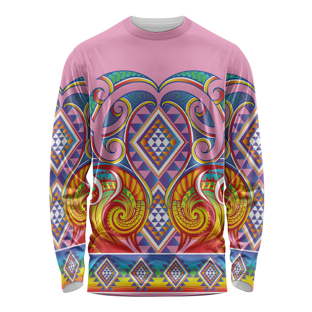 Rainbow Ngaru Taniko With Aotearoa Maori Tattoo Long Sleeve Shirt