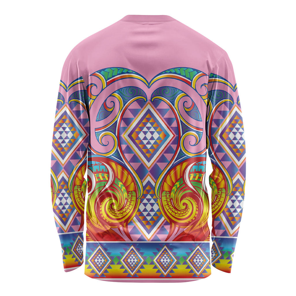 Rainbow Ngaru Taniko With Aotearoa Maori Tattoo Long Sleeve Shirt