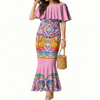 Rainbow Ngaru Taniko With Aotearoa Maori Tattoo Mermaid Dress