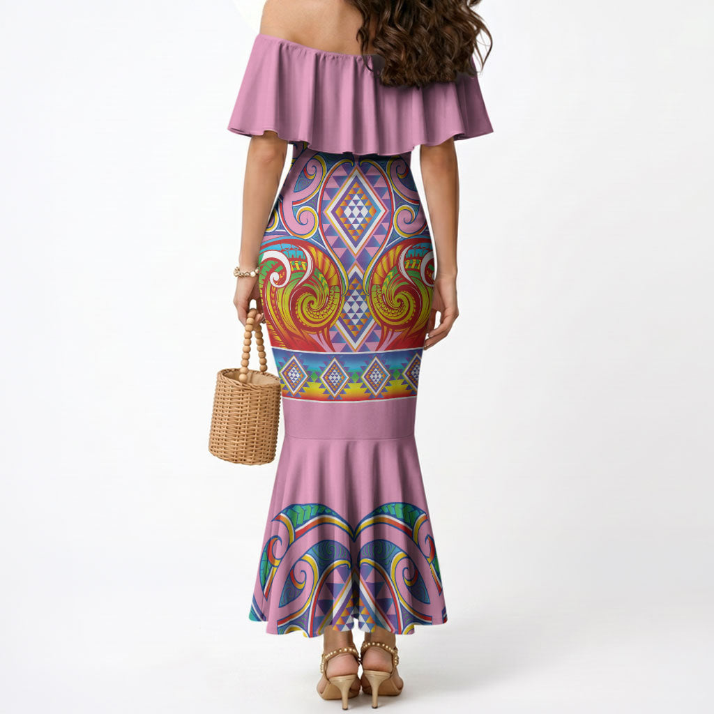 Rainbow Ngaru Taniko With Aotearoa Maori Tattoo Mermaid Dress