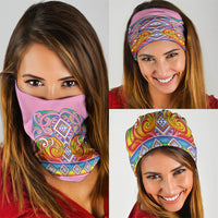 Rainbow Ngaru Taniko With Aotearoa Maori Tattoo Neck Gaiter