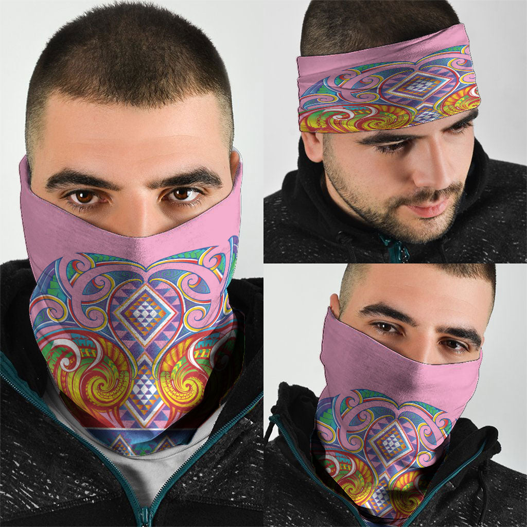 Rainbow Ngaru Taniko With Aotearoa Maori Tattoo Neck Gaiter