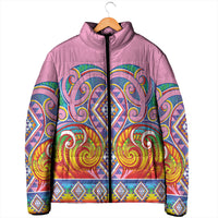 Rainbow Ngaru Taniko With Aotearoa Maori Tattoo Padded Jacket