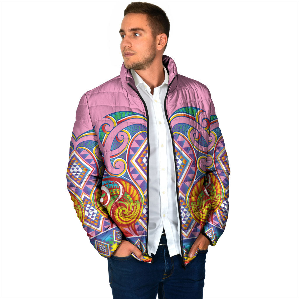 Rainbow Ngaru Taniko With Aotearoa Maori Tattoo Padded Jacket