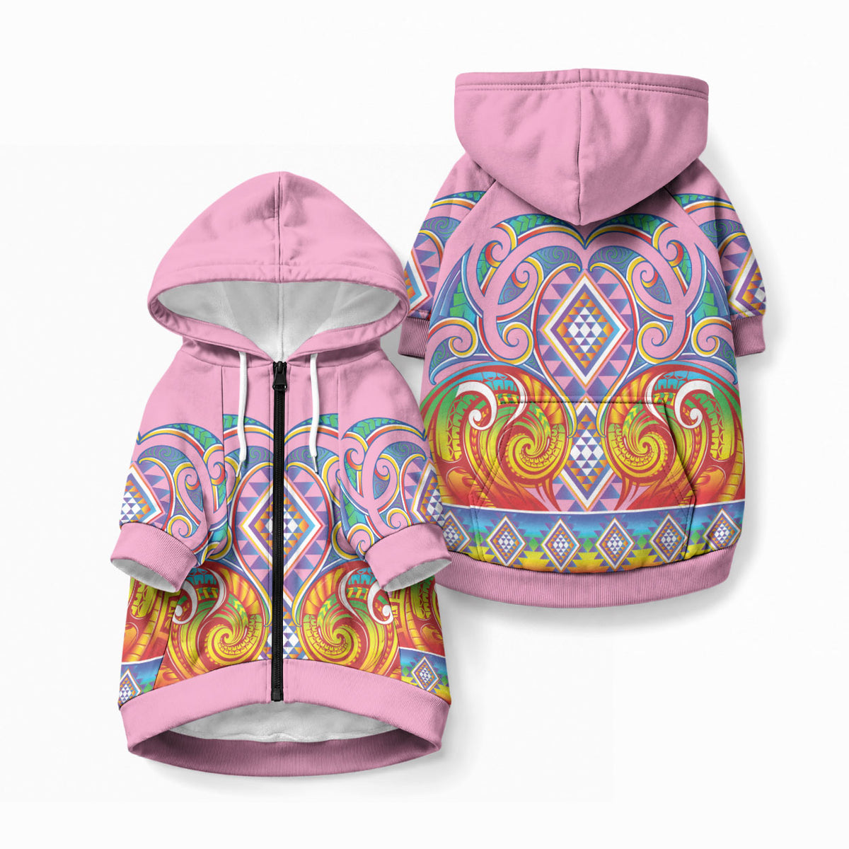 Rainbow Ngaru Taniko With Aotearoa Maori Tattoo Pet Hoodie