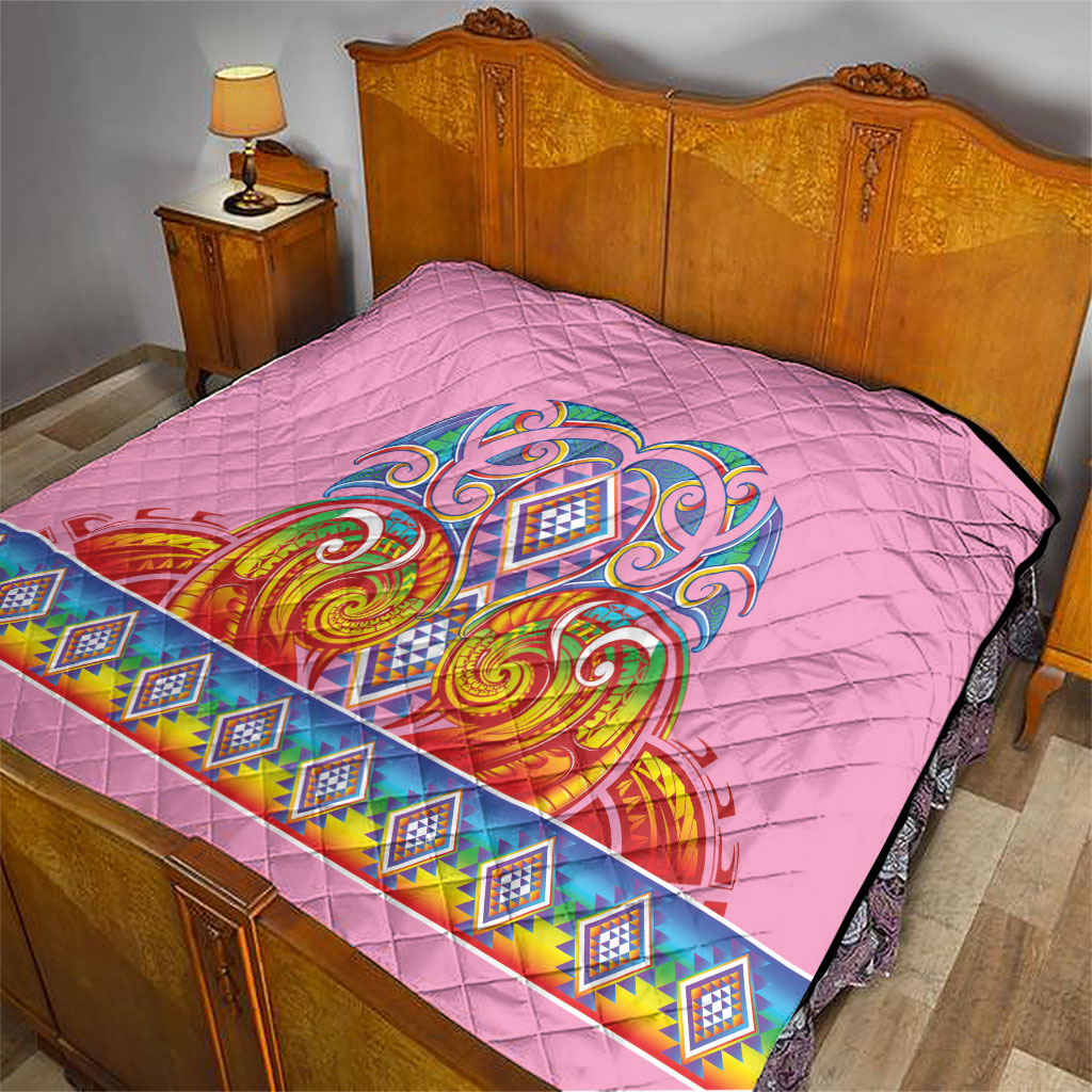 Rainbow Ngaru Taniko With Aotearoa Maori Tattoo Quilt