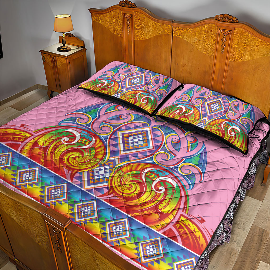 Rainbow Ngaru Taniko With Aotearoa Maori Tattoo Quilt Bed Set