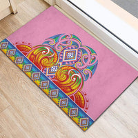 Rainbow Ngaru Taniko With Aotearoa Maori Tattoo Rubber Doormat