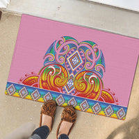 Rainbow Ngaru Taniko With Aotearoa Maori Tattoo Rubber Doormat
