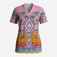 Rainbow Ngaru Taniko With Aotearoa Maori Tattoo Scrub Top