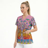 Rainbow Ngaru Taniko With Aotearoa Maori Tattoo Scrub Top