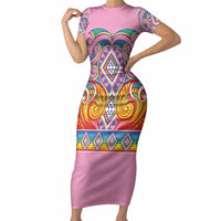 Rainbow Ngaru Taniko With Aotearoa Maori Tattoo Short Sleeve Bodycon Dress