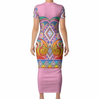 Rainbow Ngaru Taniko With Aotearoa Maori Tattoo Short Sleeve Bodycon Dress