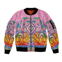 Rainbow Ngaru Taniko With Aotearoa Maori Tattoo Sleeve Zip Bomber Jacket