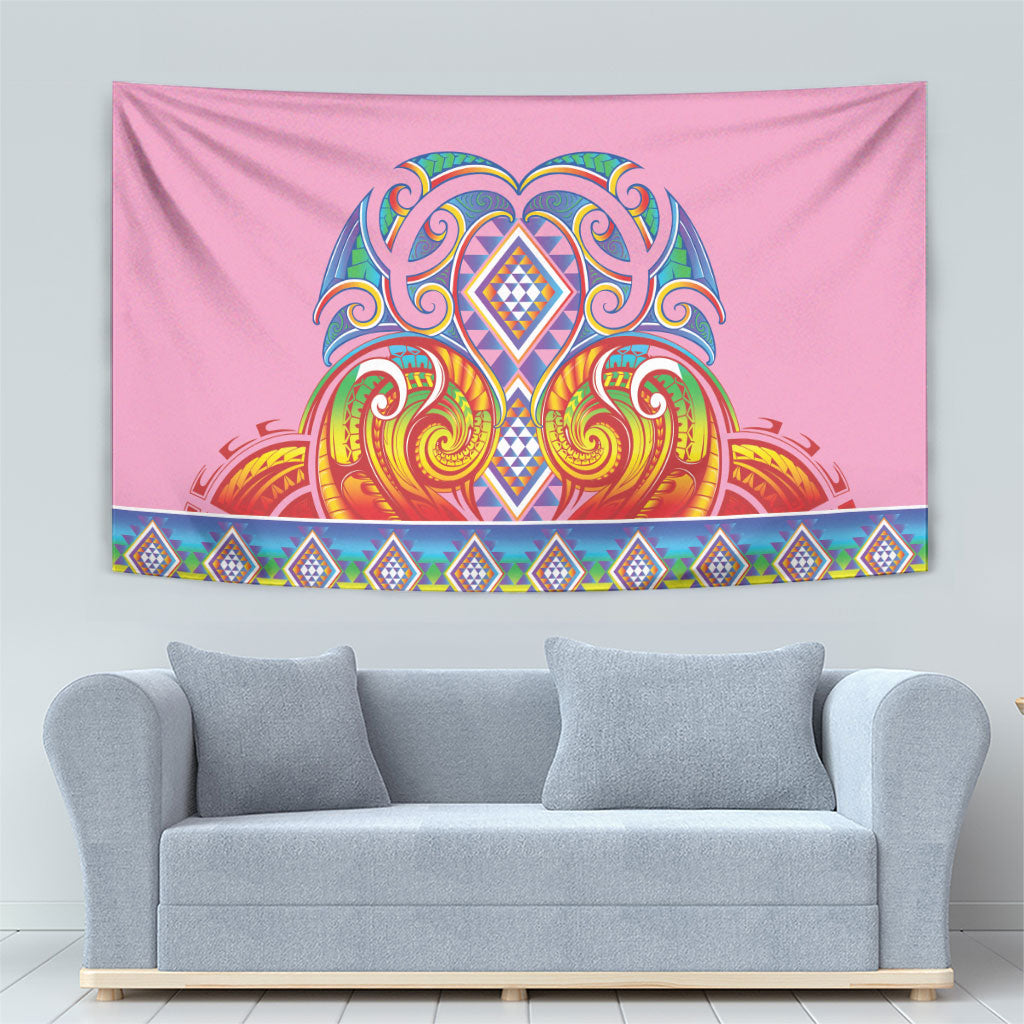 Rainbow Ngaru Taniko With Aotearoa Maori Tattoo Tapestry