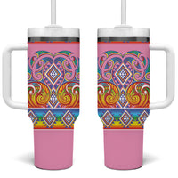Rainbow Ngaru Taniko With Aotearoa Maori Tattoo Tumbler With Handle