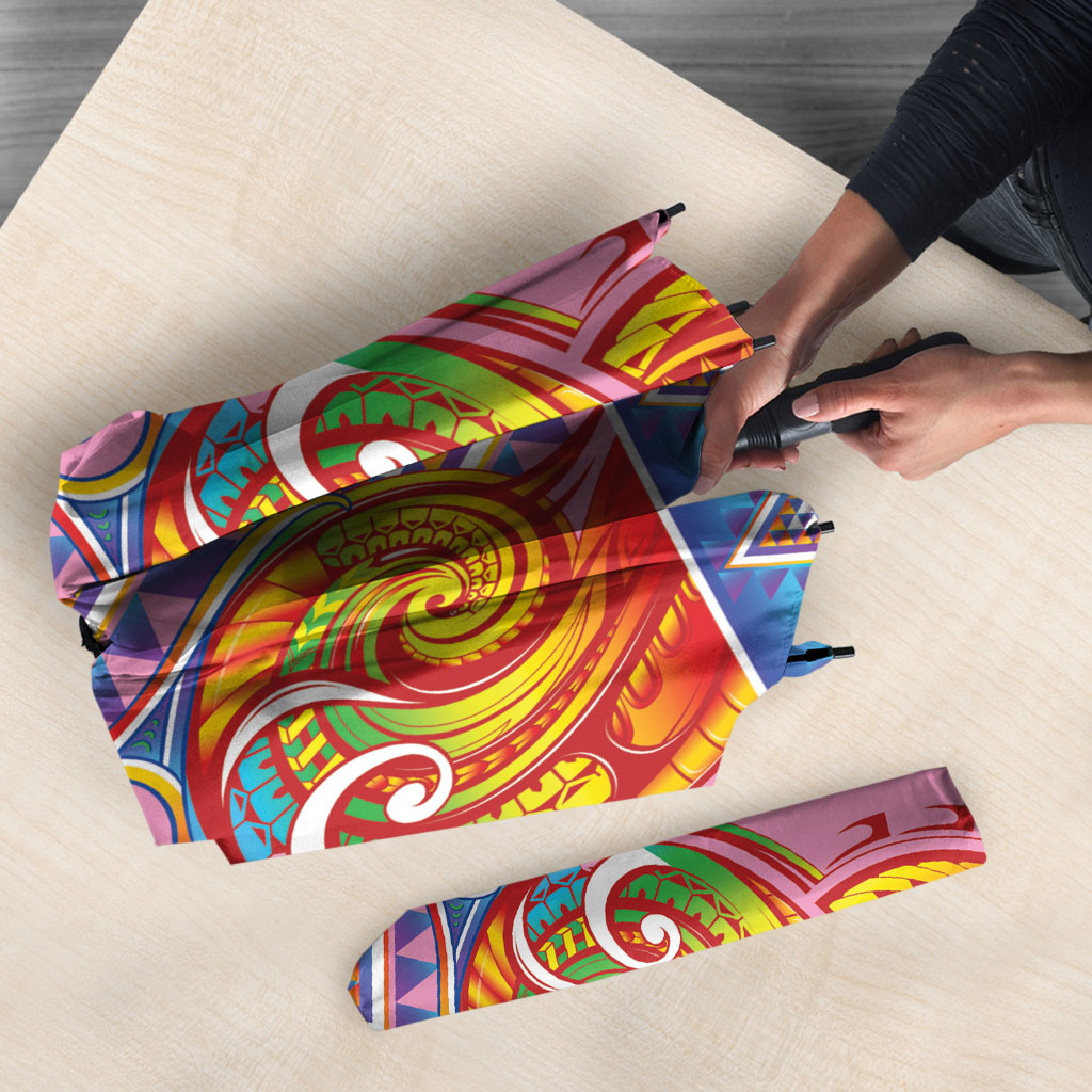 Rainbow Ngaru Taniko With Aotearoa Maori Tattoo Umbrella
