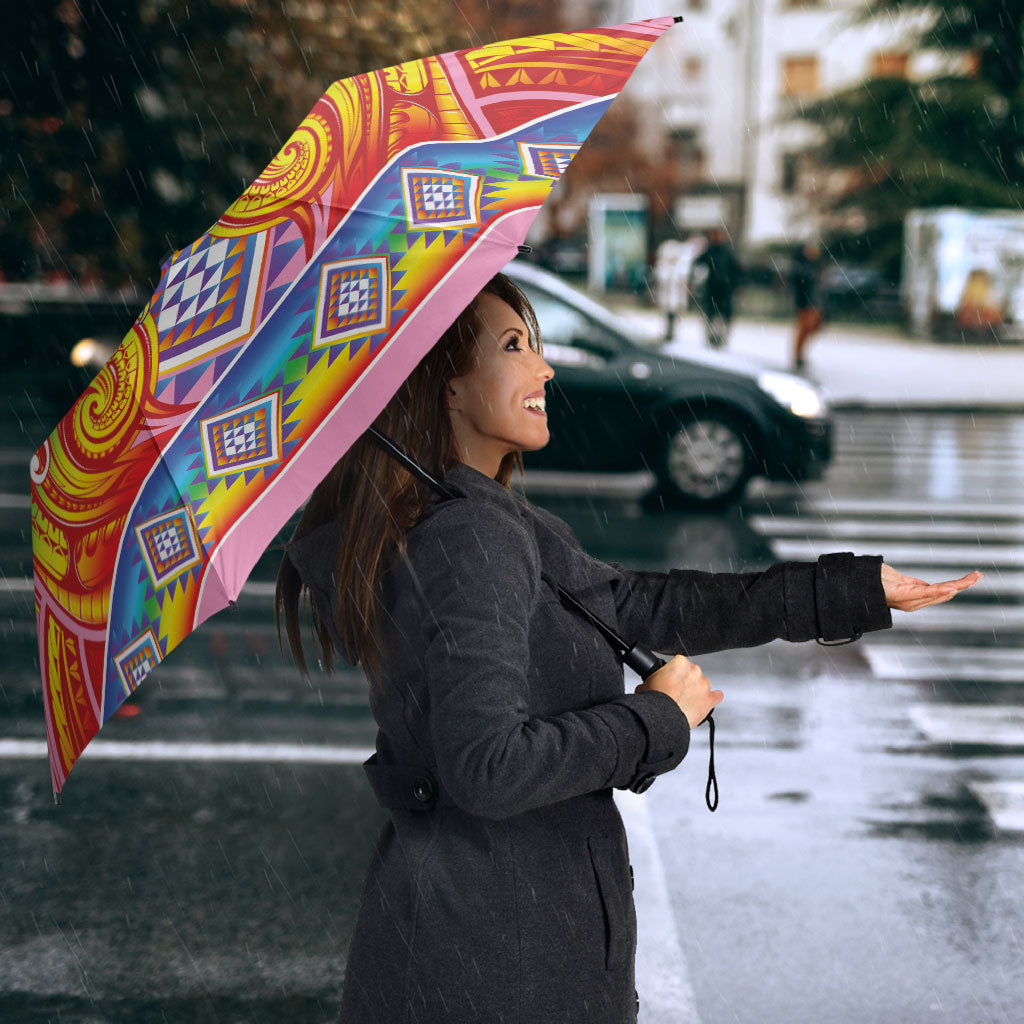 Rainbow Ngaru Taniko With Aotearoa Maori Tattoo Umbrella