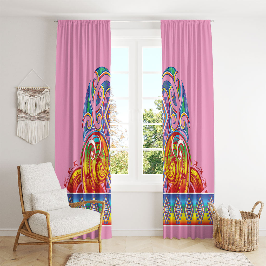 Rainbow Ngaru Taniko With Aotearoa Maori Tattoo Window Curtain