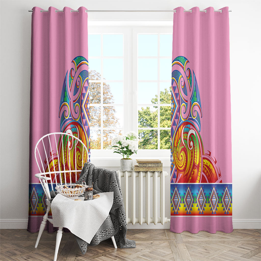 Rainbow Ngaru Taniko With Aotearoa Maori Tattoo Window Curtain
