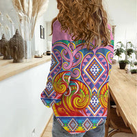 Rainbow Ngaru Taniko With Aotearoa Maori Tattoo Women Casual Shirt