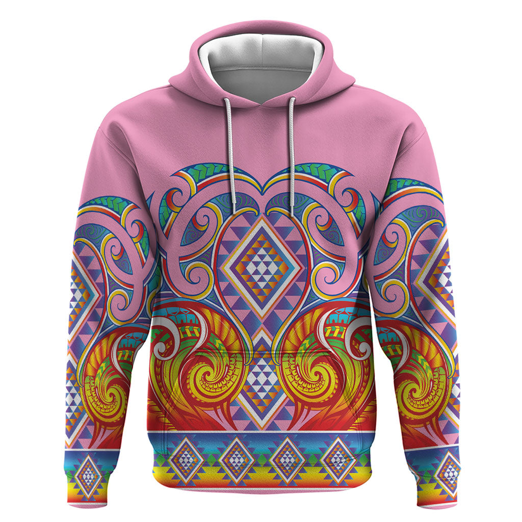 Rainbow Ngaru Taniko With Aotearoa Maori Tattoo Zip Hoodie
